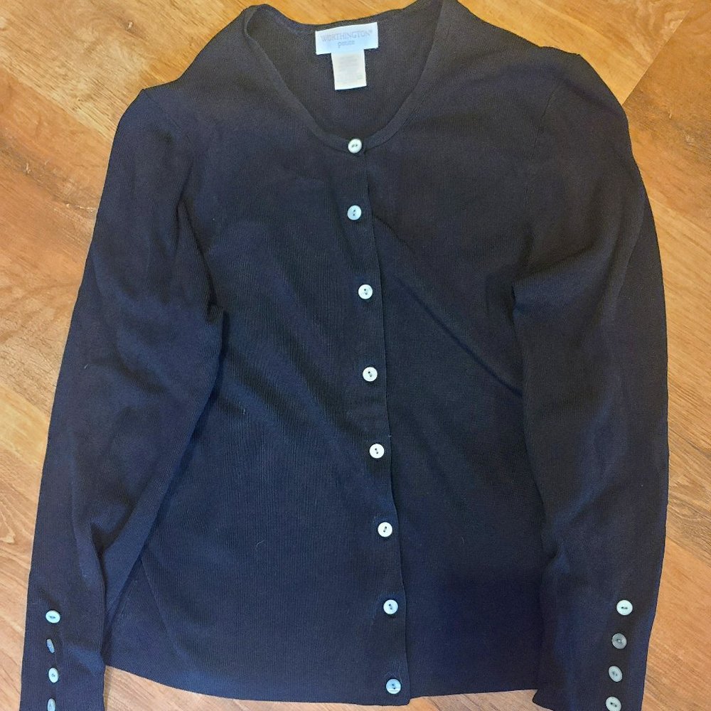 Worthington Petite button up, black sweater